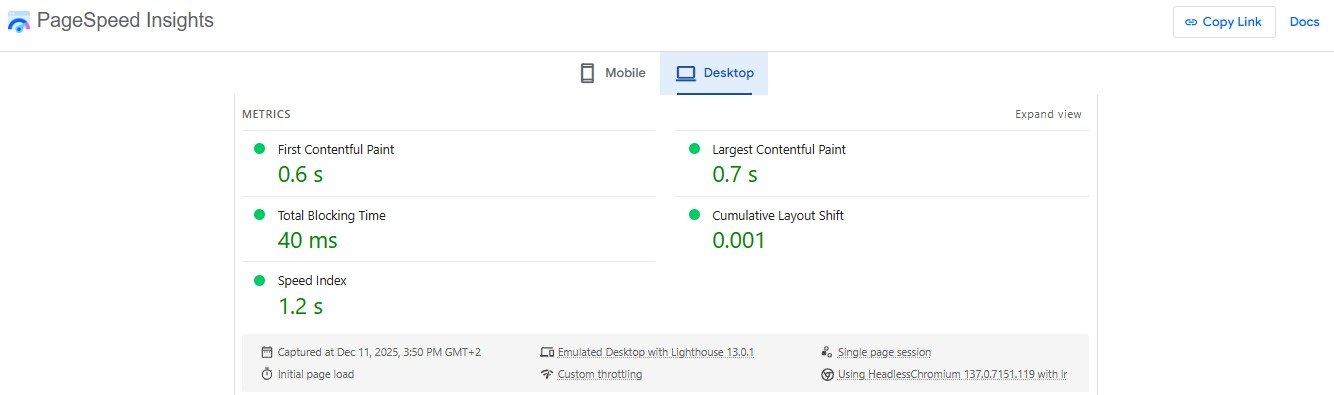screenshot from Google PageSpeed insights reporting LCP. CLS, & FCP