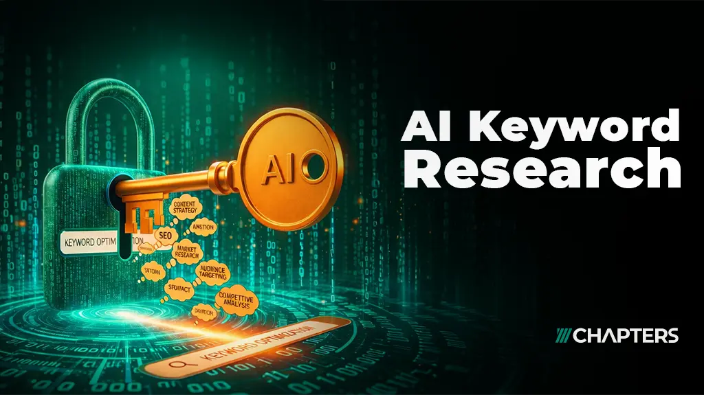 cover image for a blog about "AI keyword research" depicting a key inside a lock.