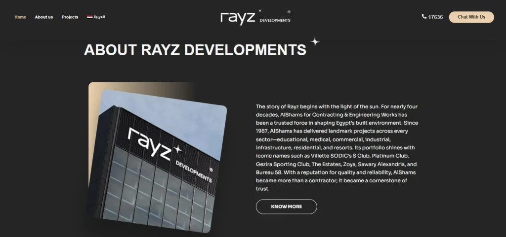 Chapters Digital Solutions Real Estate Website Development case study screenshot for Rayz Developments